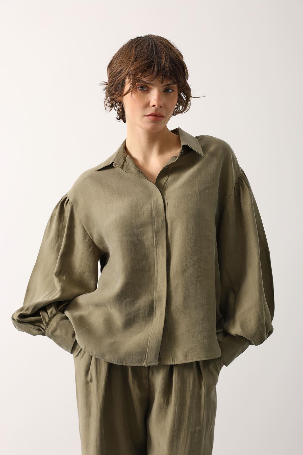 BLUZA CU MÂNECI LARGI - Kaki