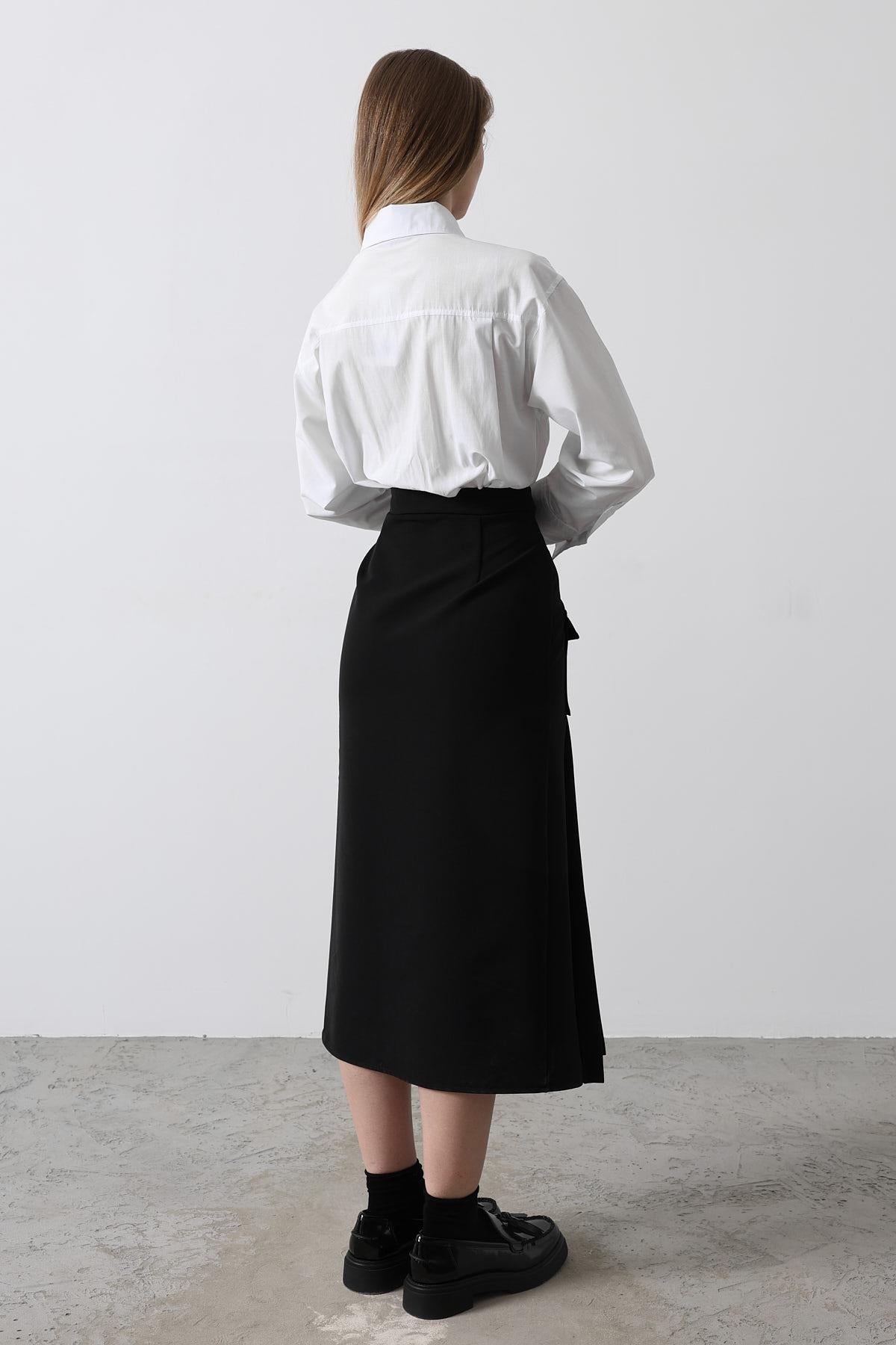 Rochie Cămașă Pliuri Contrast - Alb