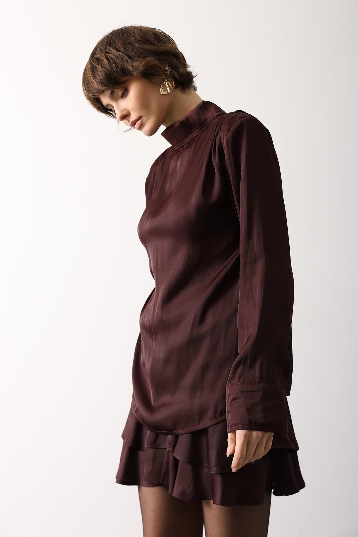 BLUZA CU PETIC DIN SATIN - Bordo
