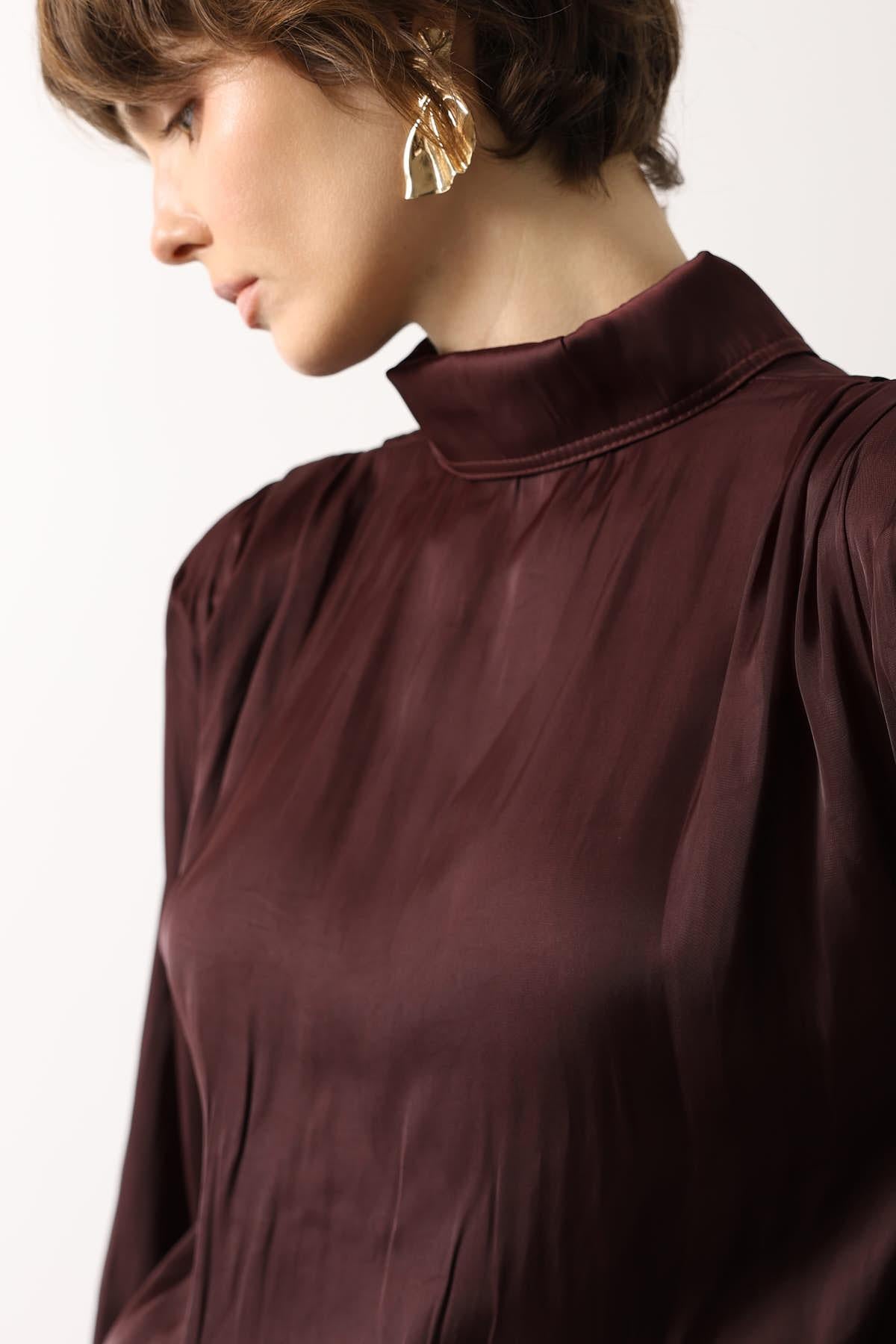 BLUZA CU PETIC DIN SATIN - Bordo