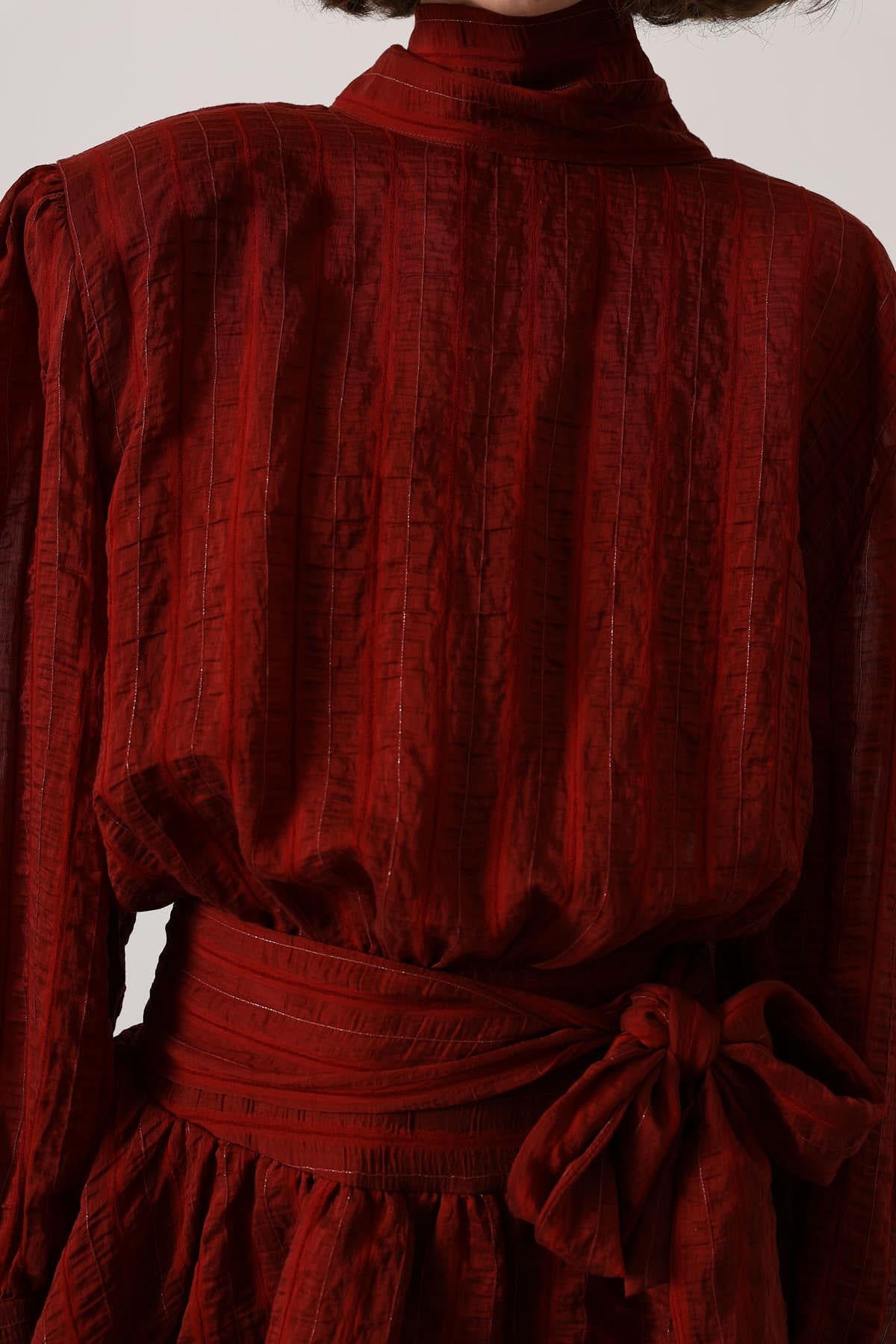 ROCHIE MINI CU DANTELĂ ȘI DUNGI - Bordo
