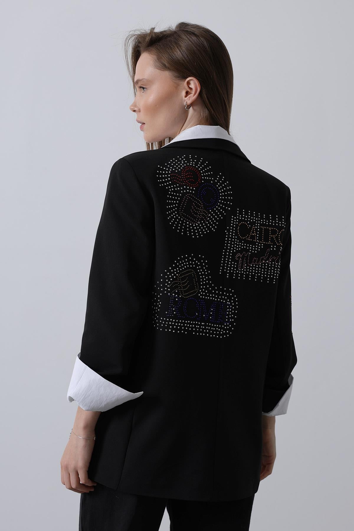Taşlı Blazer Ceket - Siyah