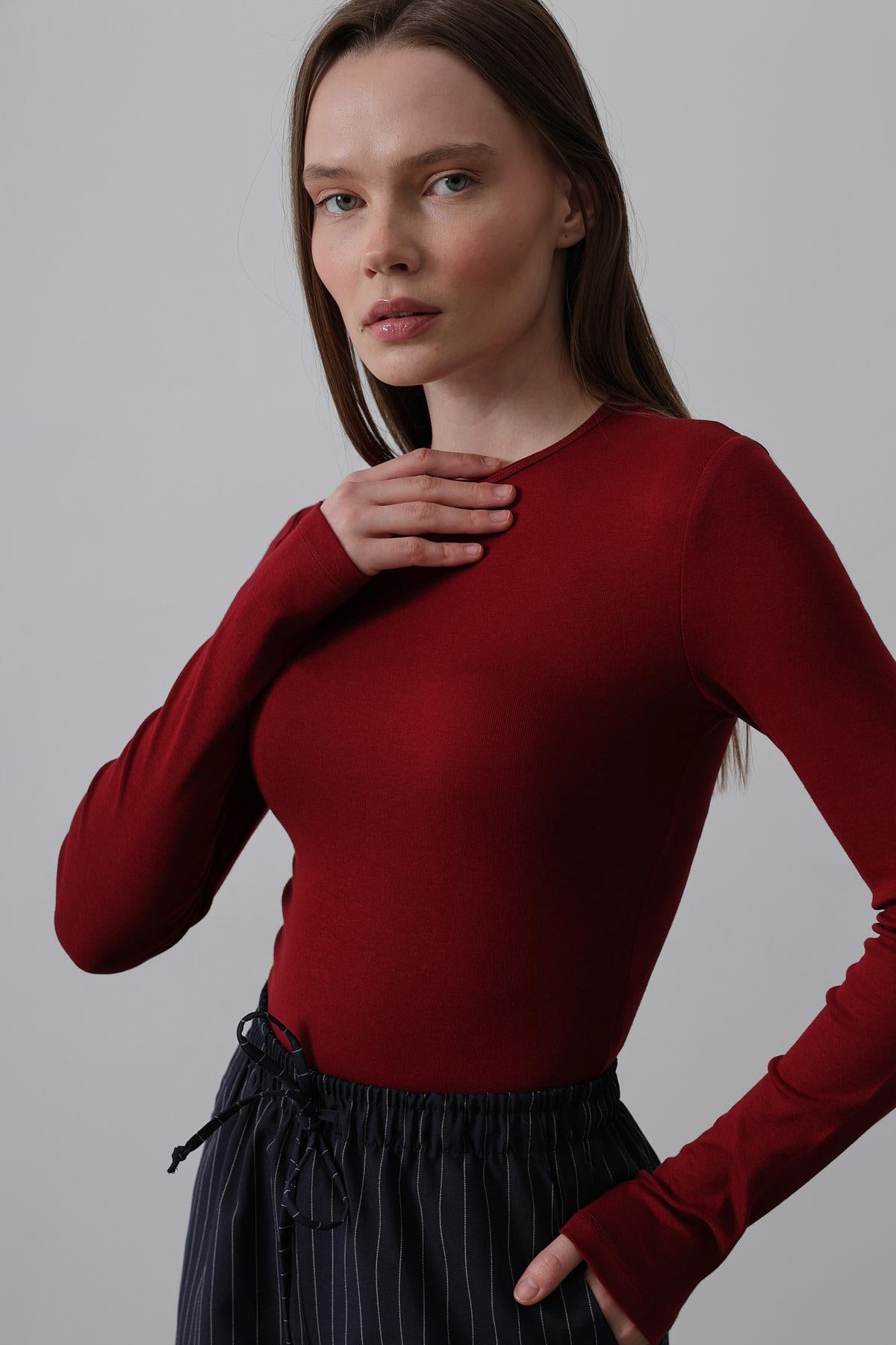 Top Crop Manecă Lungă - Bordo