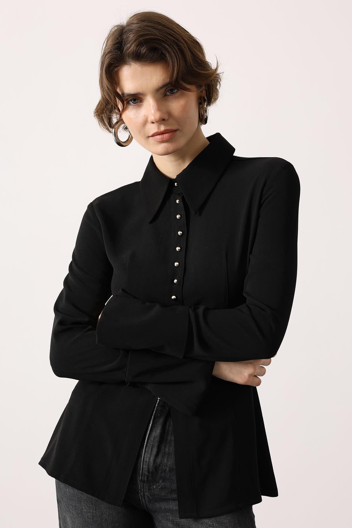 BLUZA AJUSTATĂ LA CORP - Negru
