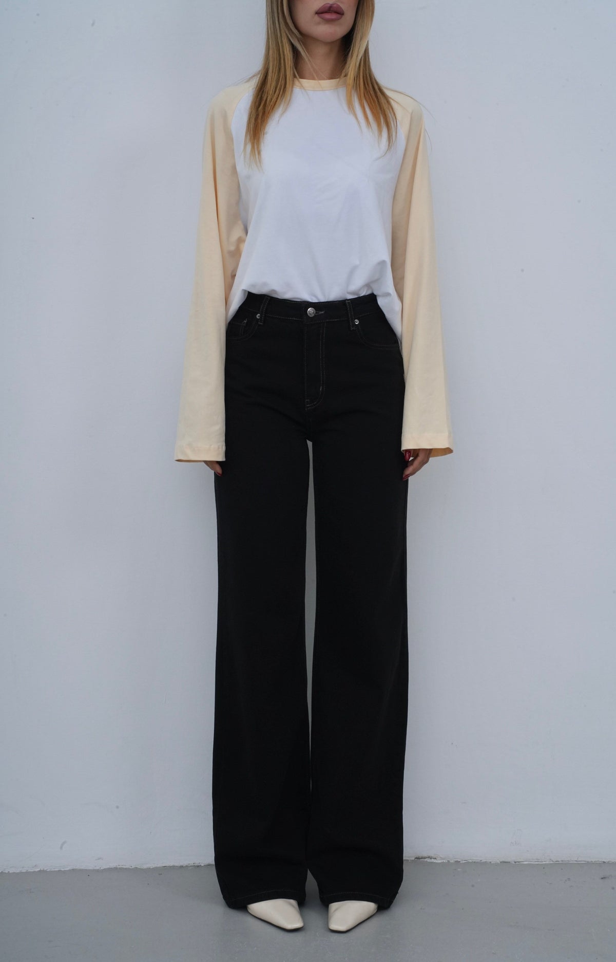 Yüksek Bel Wide Leg Kalıp Tütün İp Detaylı Black Black Jean Pantolon