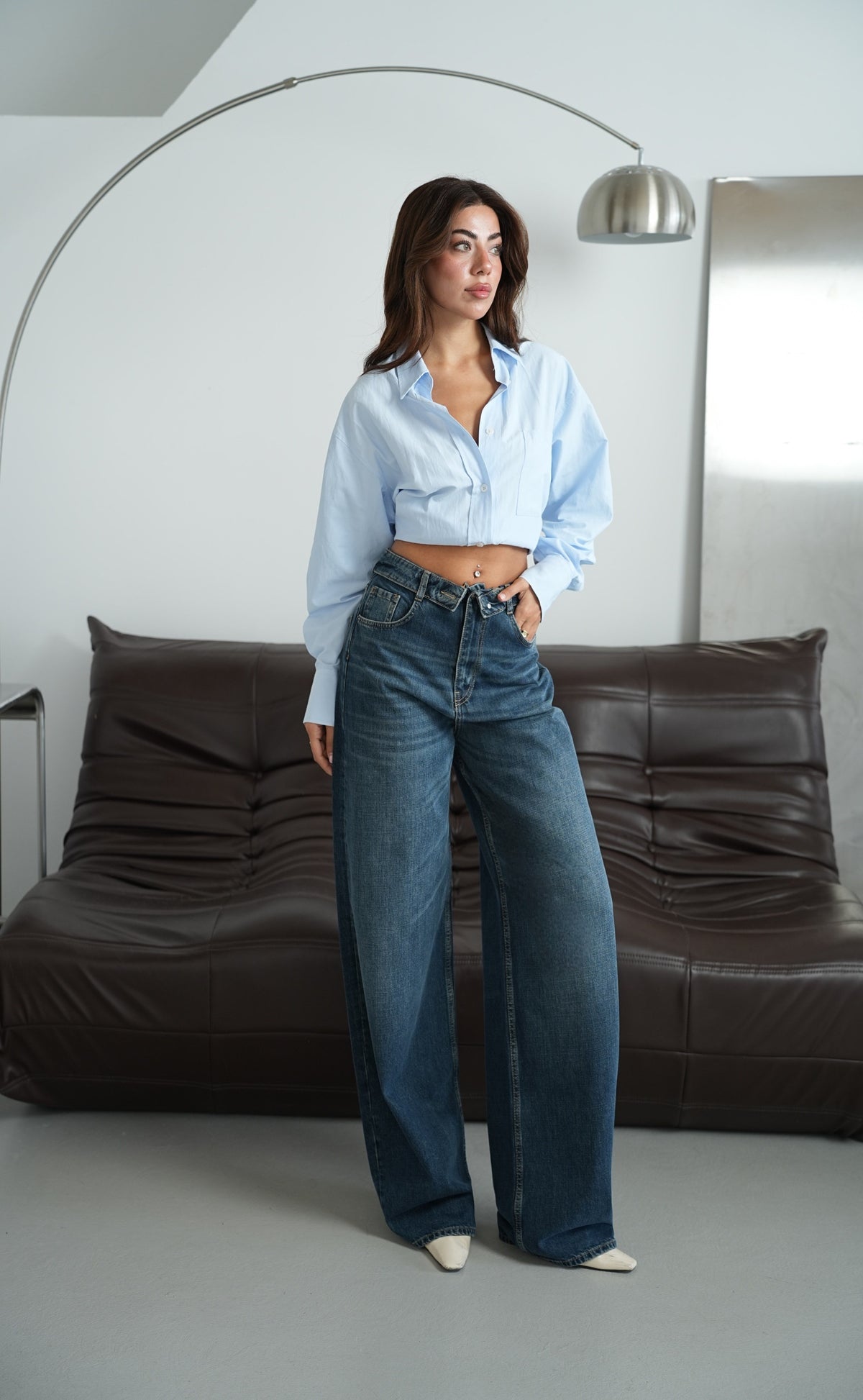Yüksek Bel Ters Kemer Detaylı Od Brown Jean Pantolon