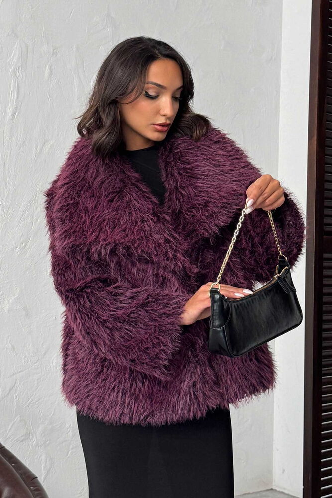 Topshow Faux Fur Women's Wholesale Coat – Fluffy Soft Textured Stylish Winter Outerwear - Plum | F2040