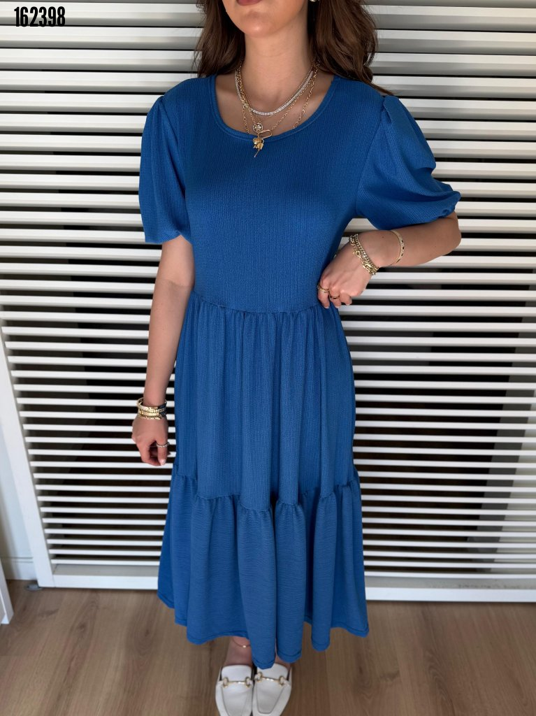 Rochie balon creponată, cu guler, mânecă scurtă, decolteu în V, pentru femei, 38288