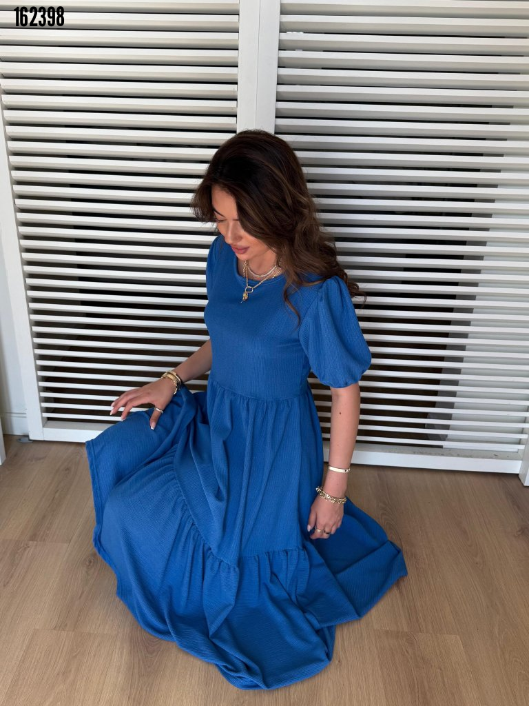 Rochie balon creponată, cu guler, mânecă scurtă, decolteu în V, pentru femei, 38288