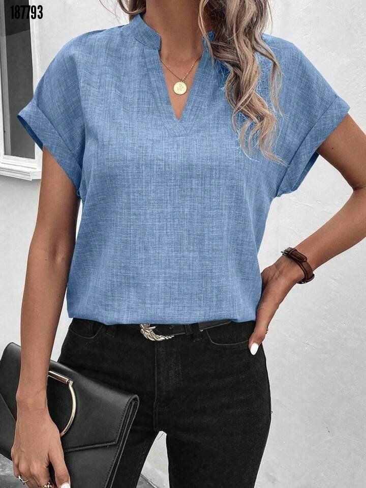 Bluz Sofya de damă cu mânecă scurtă și guler înalt, 38336