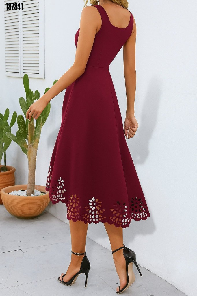 Rochie de damă cu bretele, decolteu geometric, imprimeu floral, tăietură cu laser, din crep importat, 38338