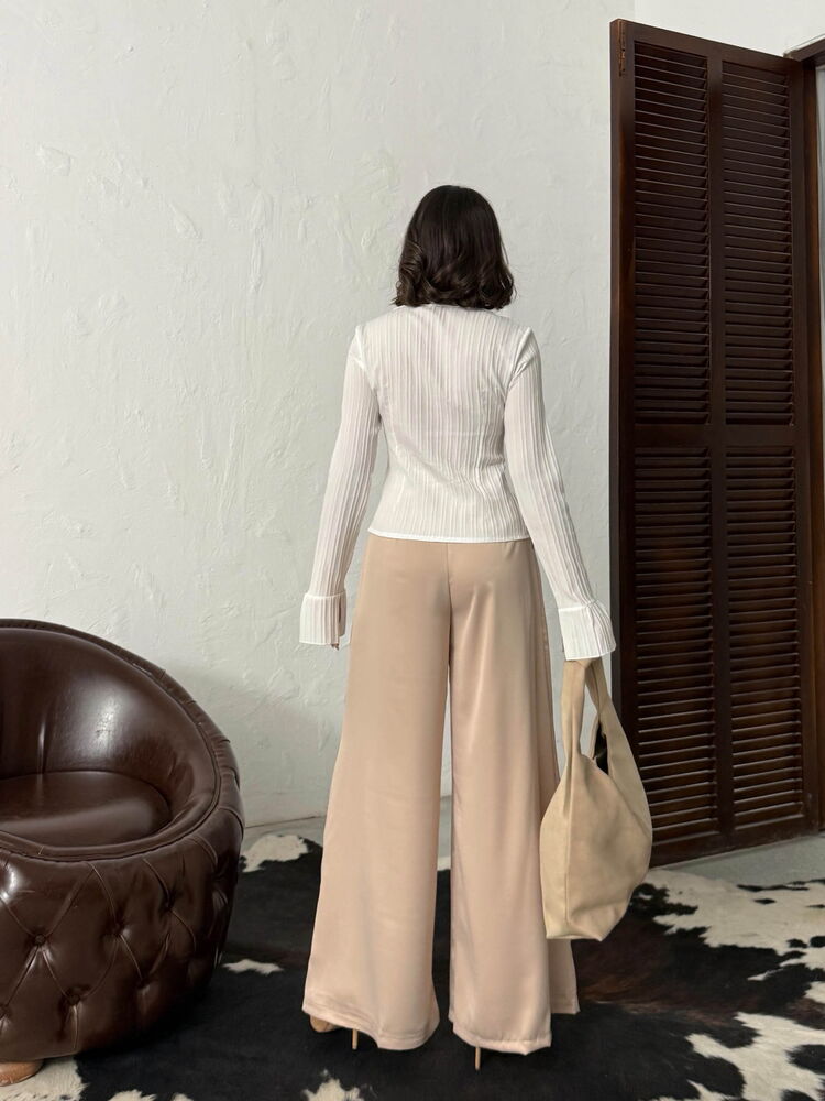 Pantaloni din satin cu talie înaltă și croială largă – Design elegant și confortabil - Gri închis | F2052