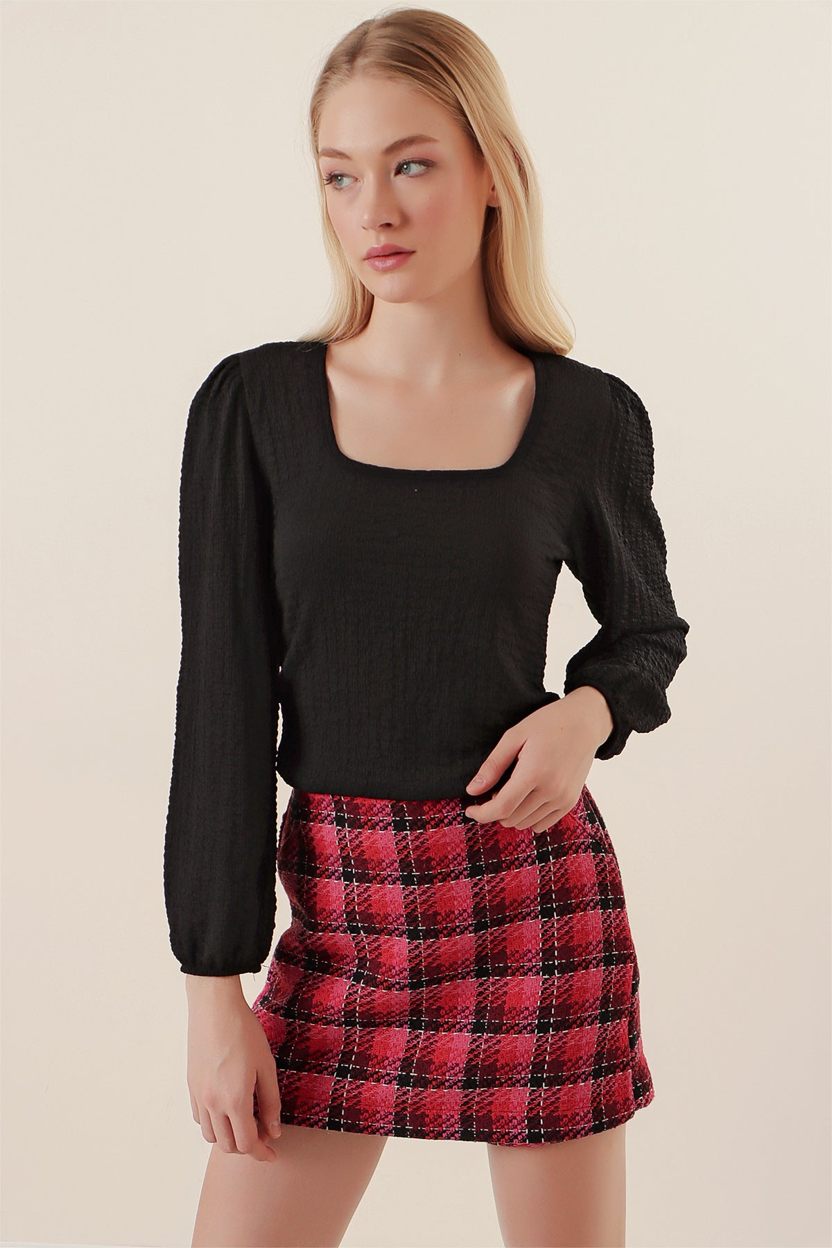 0442 Bluză cu Mâneci Lungi - Negru