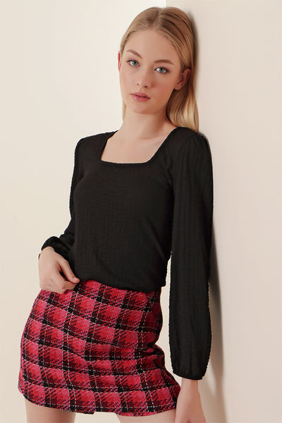 0442 Bluză cu Mâneci Lungi - Negru