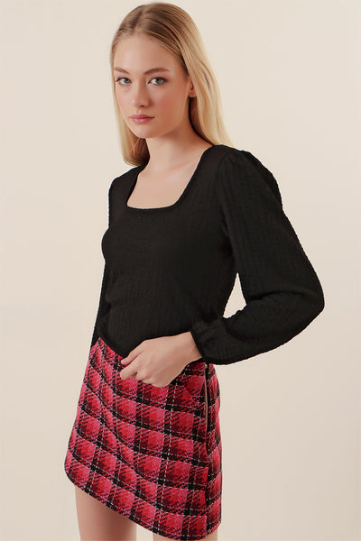 0442 Bluză cu Mâneci Lungi - Negru
