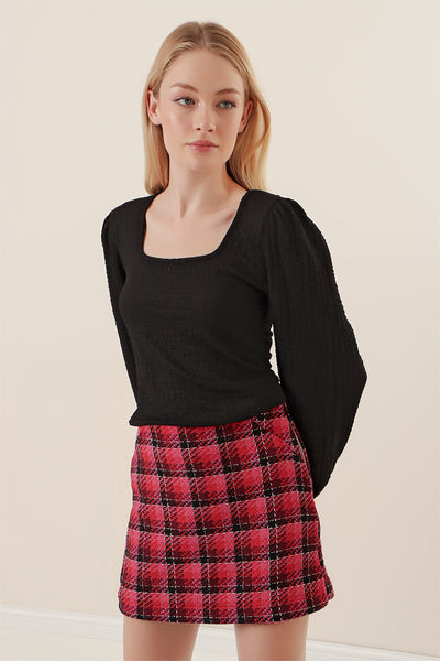 0442 Bluză cu Mâneci Lungi - Negru