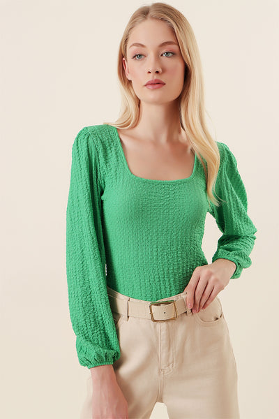 0442 Bluză cu Mâneci Lungi - Verde