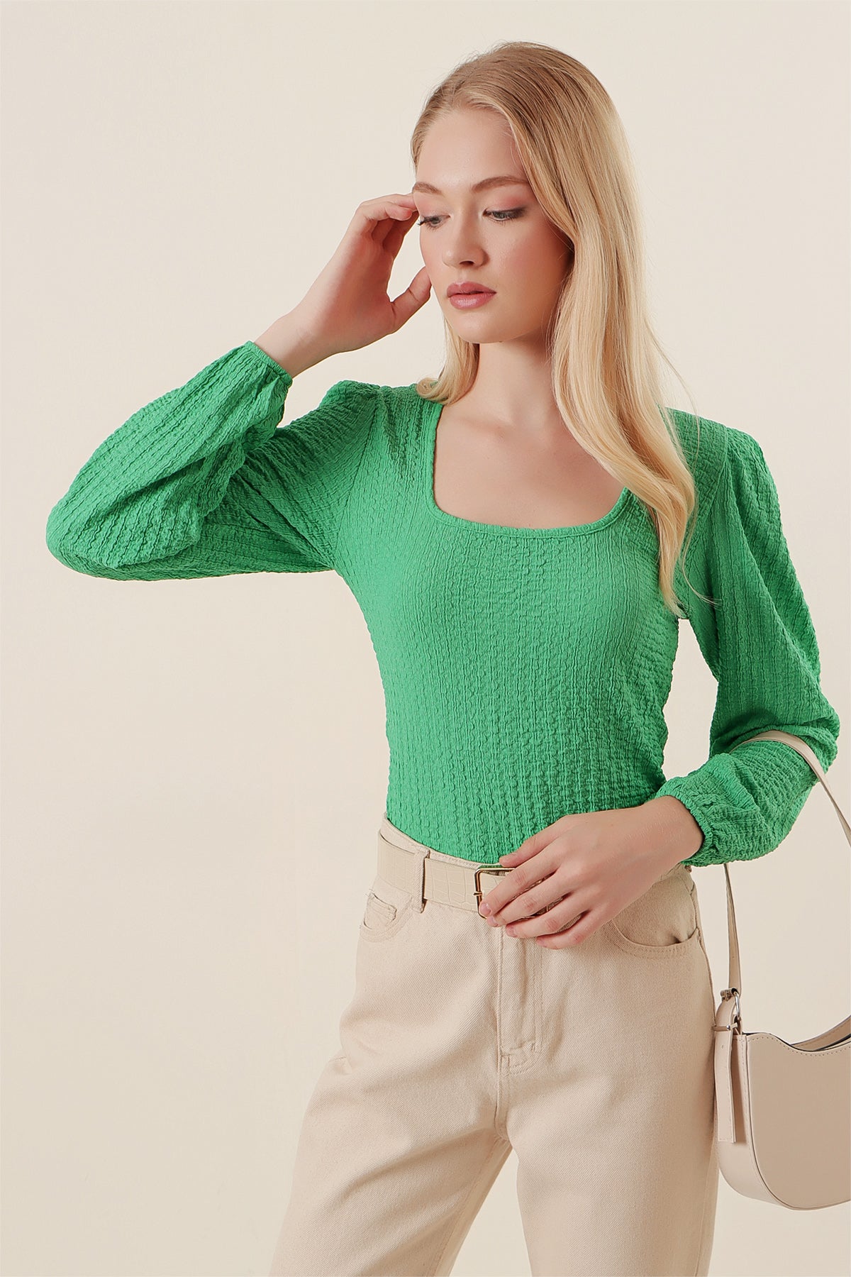 0442 Bluză cu Mâneci Lungi - Verde