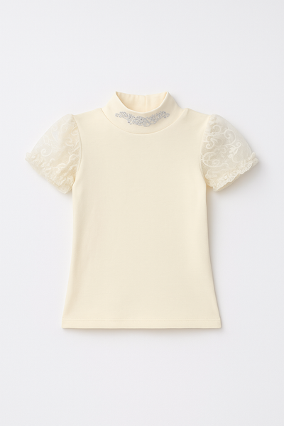 Tülü Kollu Yarım Yaka Çocuk Tişört | 4–12 Yaş | RG Brand | RG453 - KREM
