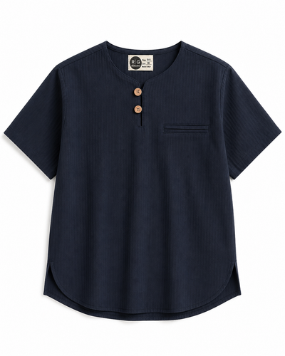 Erkek Çocuk Mao Yaka Gömlek | 9–15 Yaş | Kısa Kollu | %100 Pamuk | RG Brand | RG3712 - LACİVERT