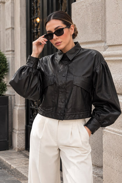 Jachetă de piele 1031 Crop - Negru