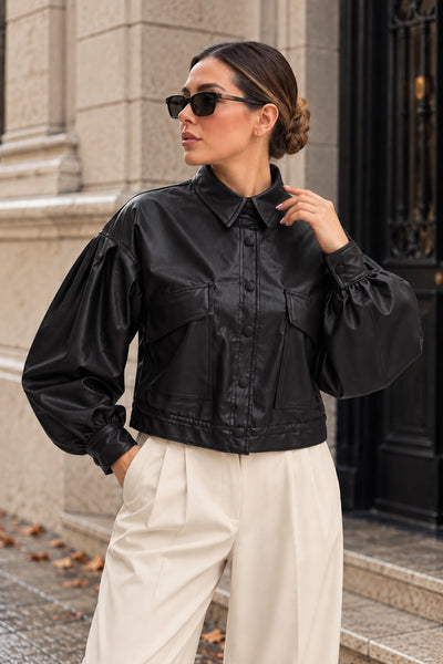 Jachetă de piele 1031 Crop - Negru