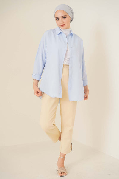 103901 Oversize Basic Tesettür Gömlek - Açık Mavi
