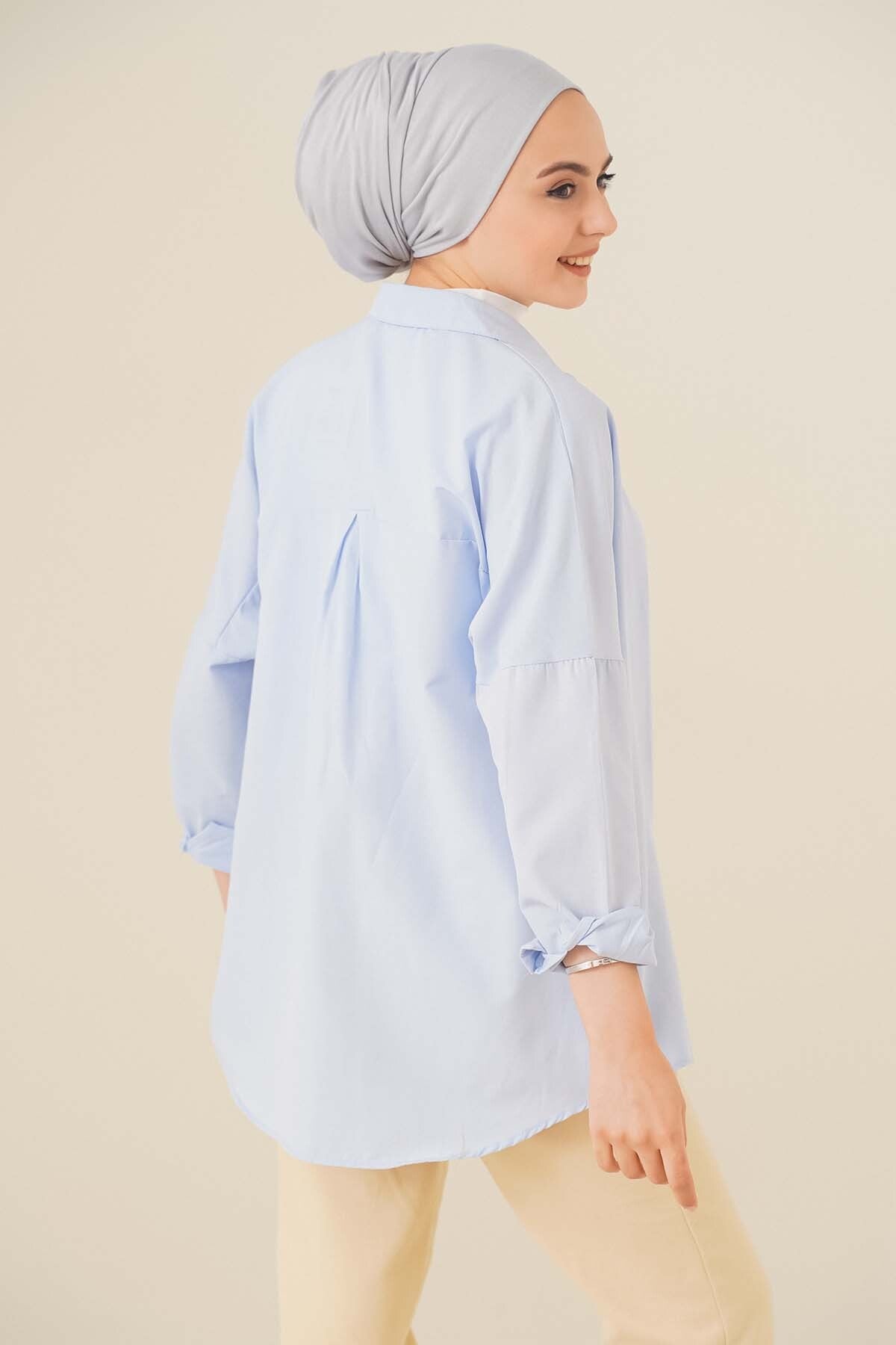 103901 Cămașă Hijab Basic Supradimensionată - Albastru Deschis