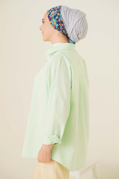 103901 Oversize Basic Tesettür Gömlek - E.Yeşil