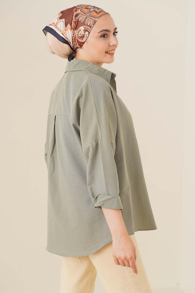 103901 Cămașă Hijab Basic Supradimensionată - Kaki