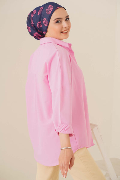103901 Cămașă Hijab Basic Supradimensionată - Roz