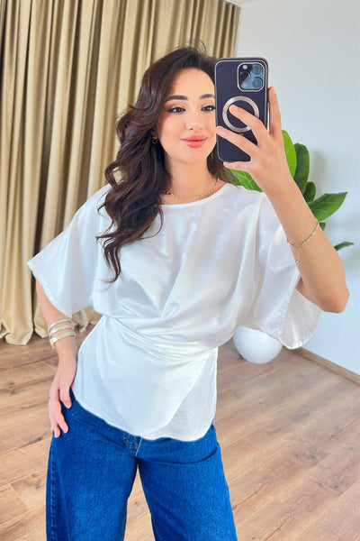 Bluza de Toptan Albă cu Legătură în Cruce