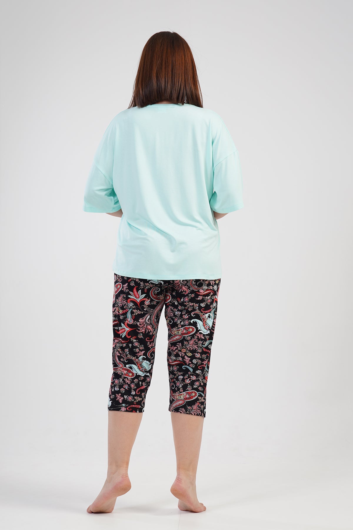 SET CAPRI DE DAMĂ LYC WORTEKS XXL, CU DECOLTEU ÎN V, UMERI CĂZUȚI, MÂNECĂ SCURTĂ - MINT