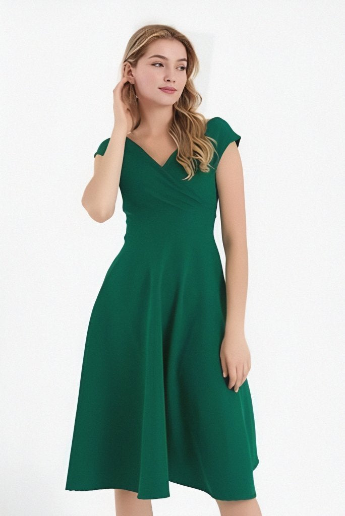 Rochie din crep cu volane, înfășurată, cu mânecă scurtă, pentru femei, 35564
