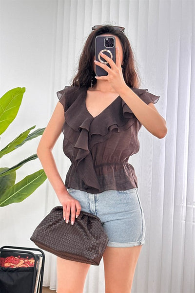 Bluza de Toptan Maro cu Talie Elastic și Franje