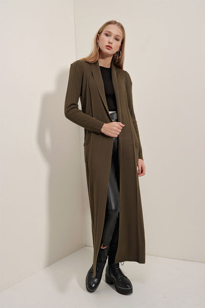 15690 Cardigan lung tricotat - Kaki