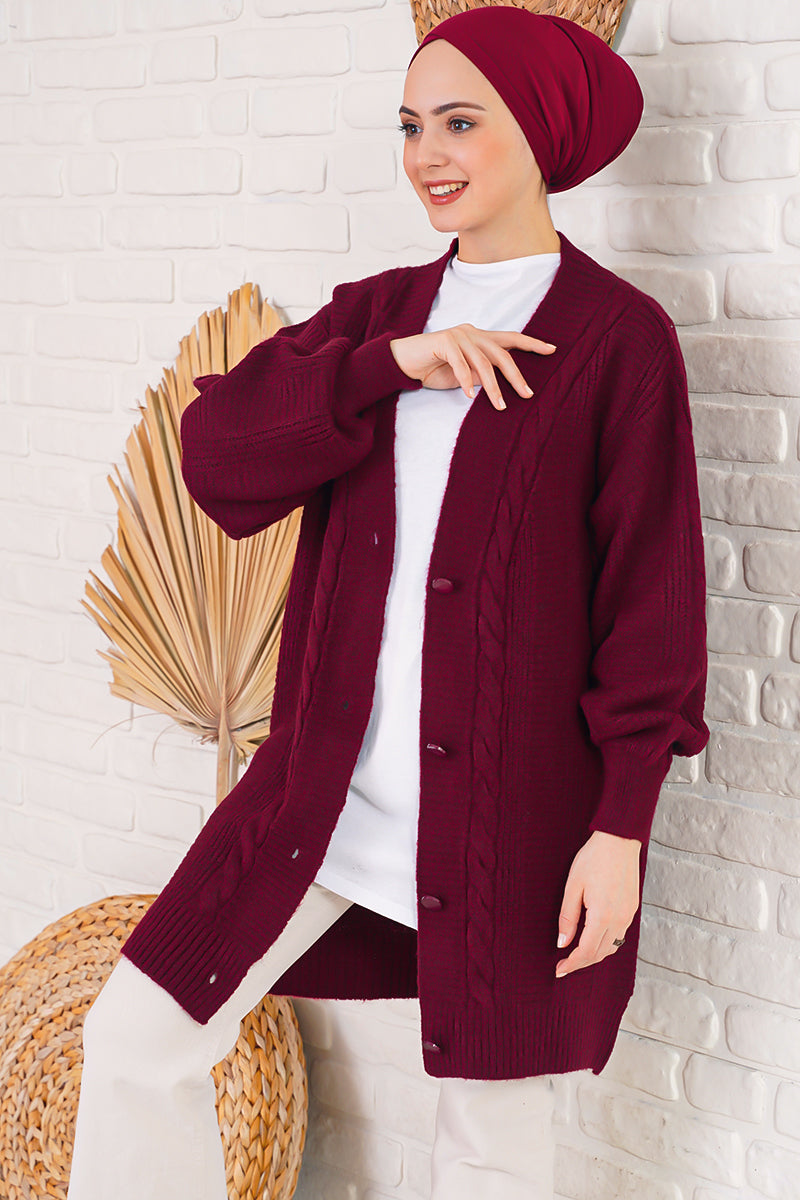 15768 Cardigan tricotat modest - Bordeaux