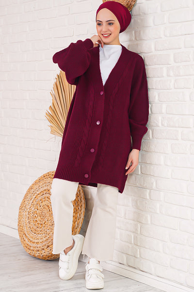 15768 Cardigan tricotat modest - Bordeaux