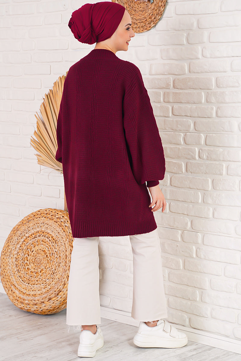 15768 Cardigan tricotat modest - Bordeaux