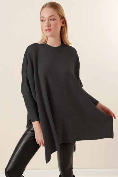 15783 Pulover Poncho cu șliț - Antracit