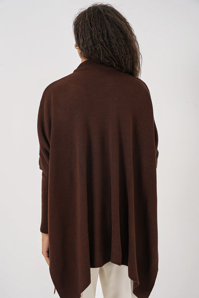 Pulover poncho cu crăpături 15783 - Maro