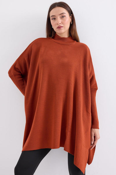 15783 Pulover Poncho cu șliț - Cărămiziu