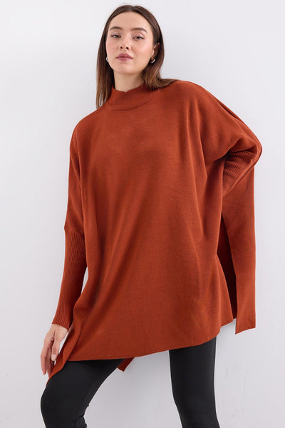 15783 Pulover Poncho cu șliț - Cărămiziu