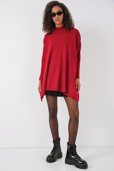 15783 Pulover Poncho cu șliț - Roșu
