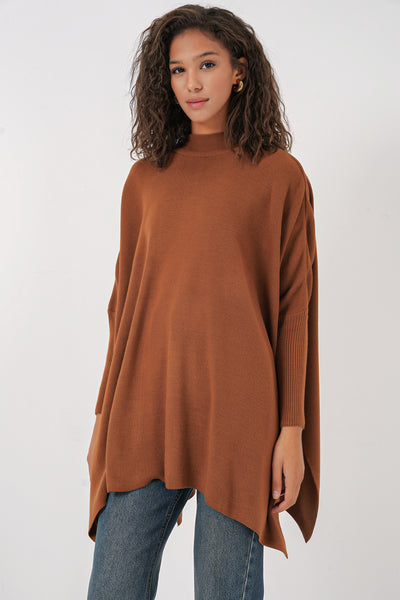15783 Pulover Poncho cu șliț - Tabac