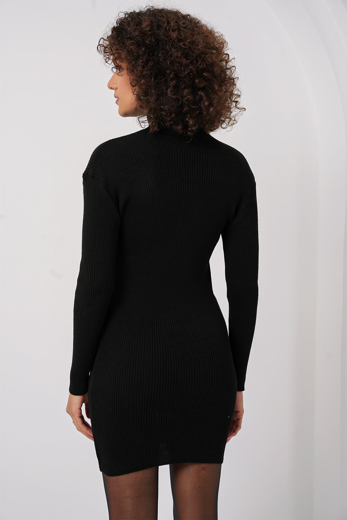 15797 Rochie Tricot cu Guler Pescar - Negru