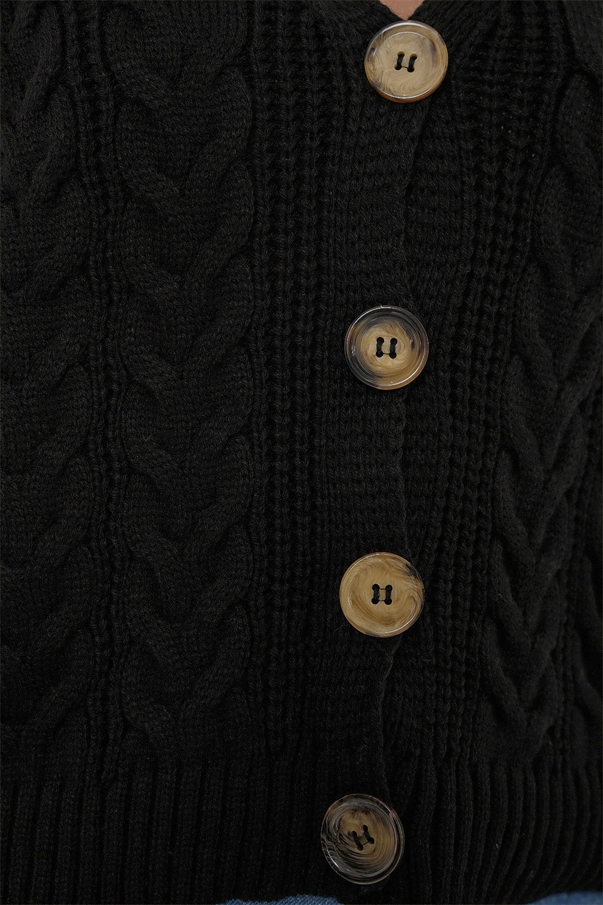 15882 Veston Tricot cu Nasturi Mânecă Scurtă - Negru