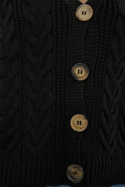 15882 Veston Tricot cu Nasturi Mânecă Scurtă - Negru