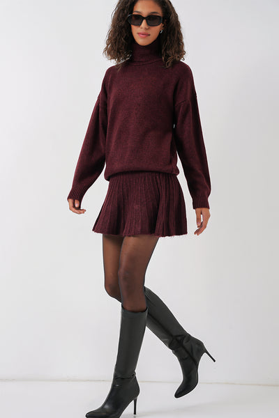 15891 Set Tricot Jachetă și Fustă - Burgundia