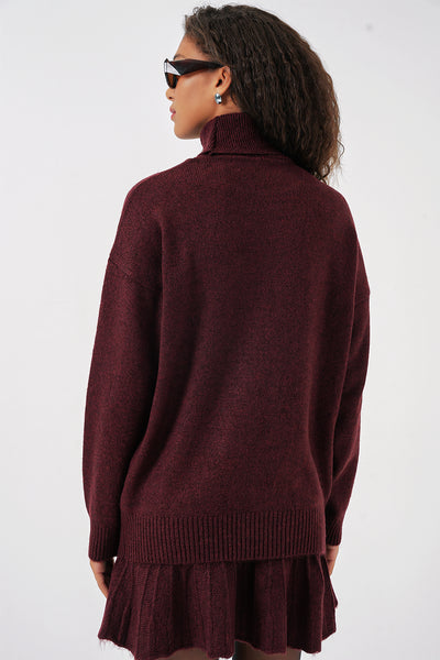 15891 Set Tricot Jachetă și Fustă - Burgundia